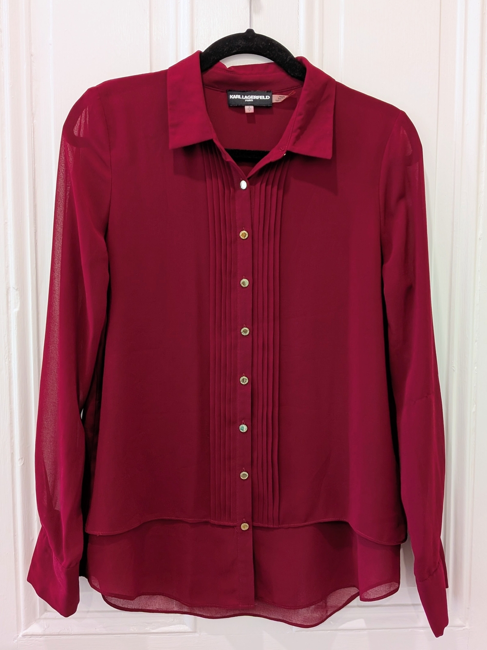 Karl Lagerfeld Women's Burgundy Pleated Front Blouse | Small